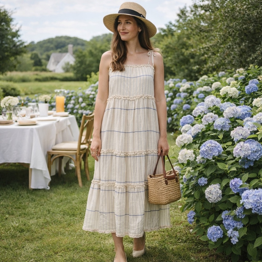 Tory Burch | S | Cream and Blue Midi Dress - Picture 1 of 7